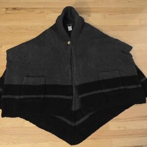 Barefoot Dreams Charcoal Gray & Black CozyChic Zuma Cape Knit Poncho- One Size